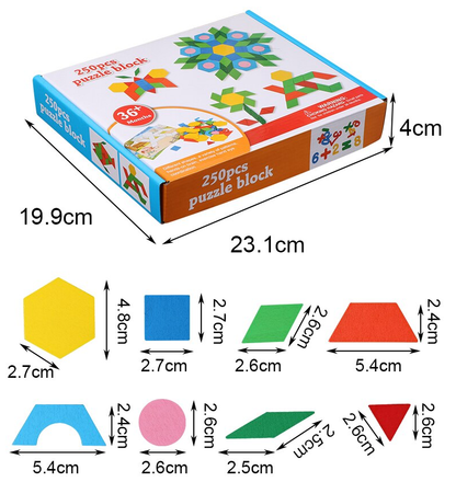 Wooden Pattern Puzzle Blocks - 250 Pieces