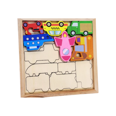 Fidtoy Tangram Coches y Vehículos Rompecabezas de Madera Montessori para Niños