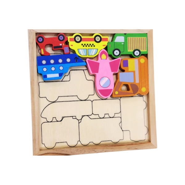Fidtoy Tangram Coches y Vehículos Rompecabezas de Madera Montessori para Niños