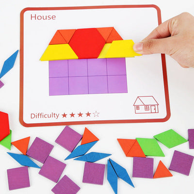 Fidtoy 155-Piece Wooden Pattern Blocks Puzzle for Kids – STEM Learning Toy, Montessori Early Education, Colorful Geometric Shapes