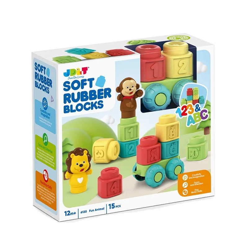 Soft Educational Rubber Animal Building Blocks - 15 pieces