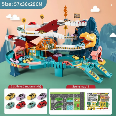 JurassicRun – Robuste et Éducatif – Circuit de Course Dinosaures avec Voitures
