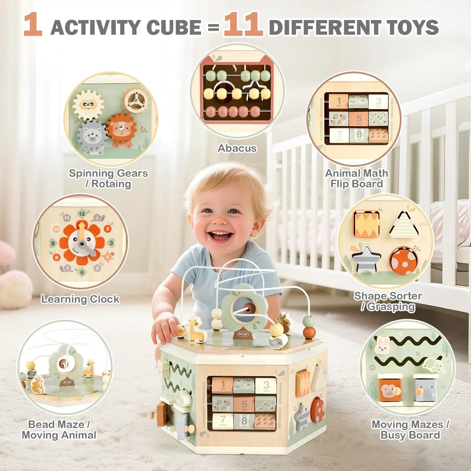 Fidtoy Cube d'Activités en Bois 11-en-1, Jouet Montessori pour Tout-petits, Centre d'Apprentissage 1-4 Ans