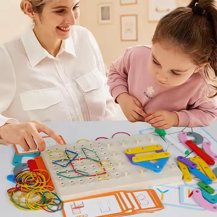 Wooden Geo Montessori Bands and Pattern Cards with Drawing Card - 564