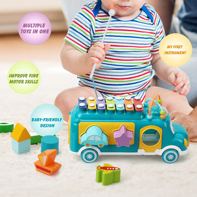 Autobús Clasificador de Formas Musical Fidtoy para Niños Pequeños de 12 Meses en Adelante
