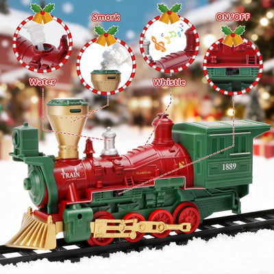 Juego de tren eléctrico de vapor con humo real, luces y sonidos. Clásico juguete de vías de tren para niños. Regalo de tren de Navidad para niños y niñas de 3+ años.