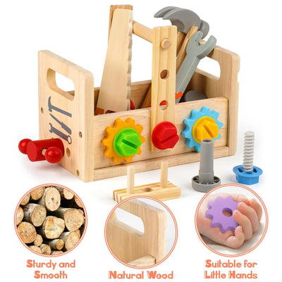 Fidtoy Ensemble d'Outils en Bois pour Enfants, 30 Pièces, Jouet de Construction Imitation pour Tout-Petits