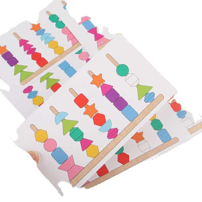 Jeu de laçage et de pêche avec cinq ensembles de colonnes de formes en bois - 003