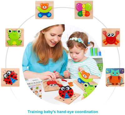 Fidtoy Montessori Wooden Puzzle Bundle Shape Learning Toy for Toddlers 1–4-Montessori Puzzles 6 Pack