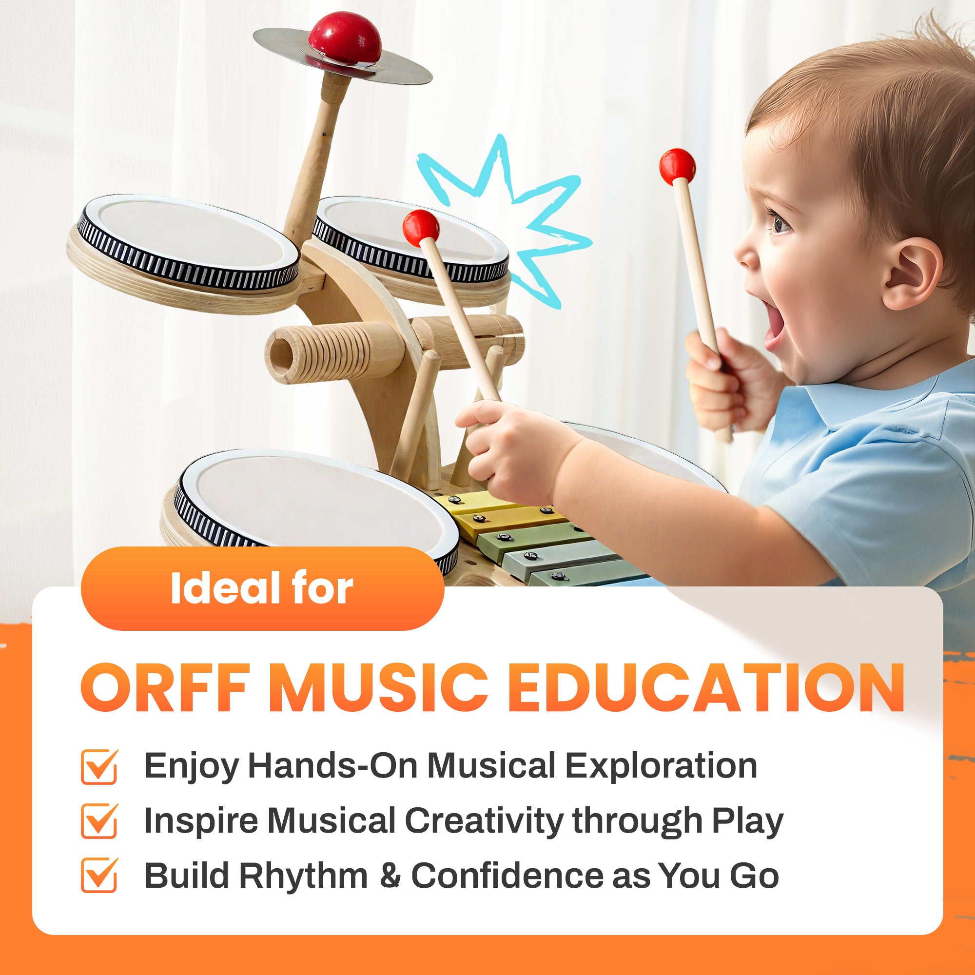 Toddler Wooden Drum Set