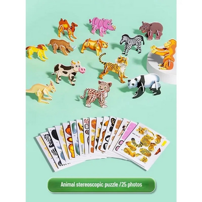 3D Dinosaur Puzzle Set – Montessori Wooden Animal Building & Learning Toy for Kids