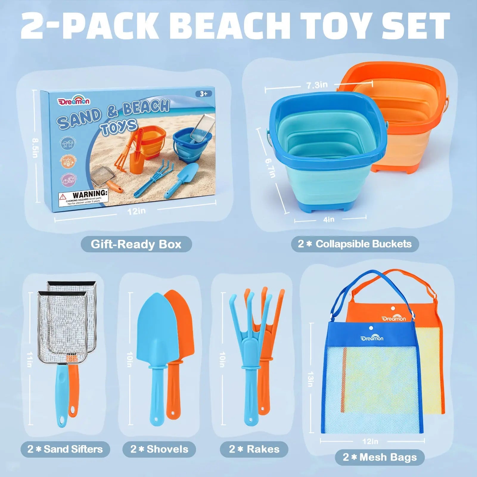 Beach Toys Set - 2-Pack Sandcastle & Beachcombing Kit for Kids 4-8
