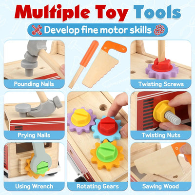 4-in-1 Fire Truck Tool Box & 47PCS Tool Set (Ages 3+)