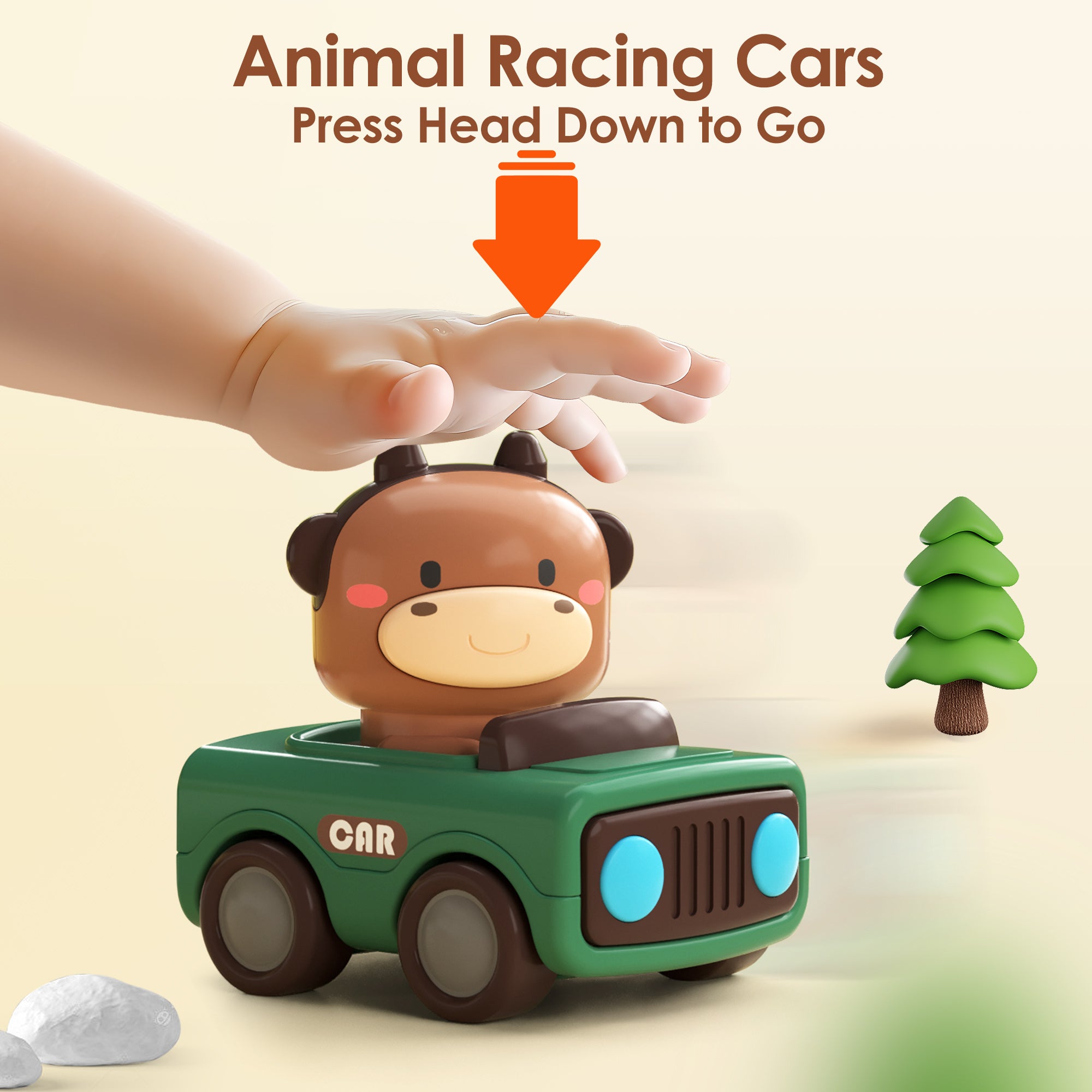 Press and Go Vehicle Car Toys, Animal Racing Cars