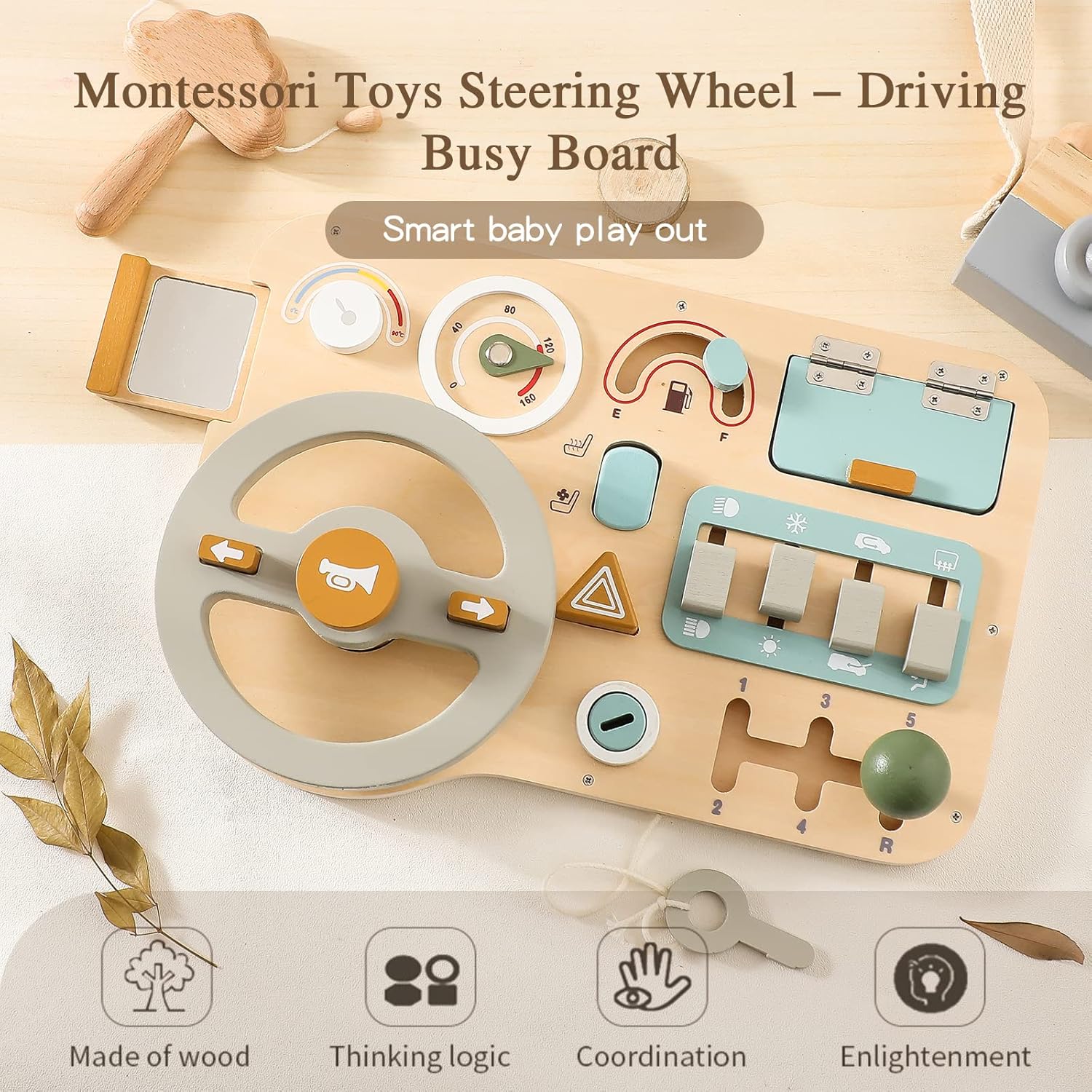 Wooden Montessori Steering Wheel Sensory Activity Board