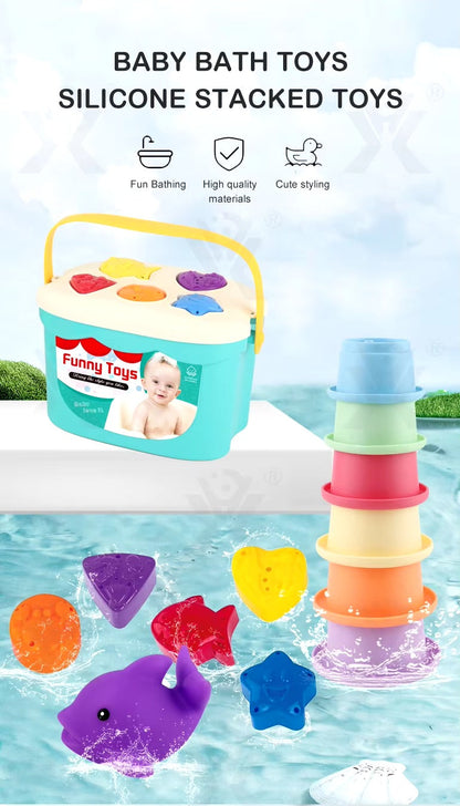 2in1 Silicon Shape Sort and Stacking Bath Toy - 933