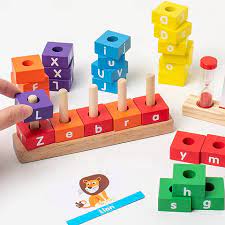 Fidtoy Wooden Word Pillar Spelling Game – Montessori Educational Toy for Kids 3+
