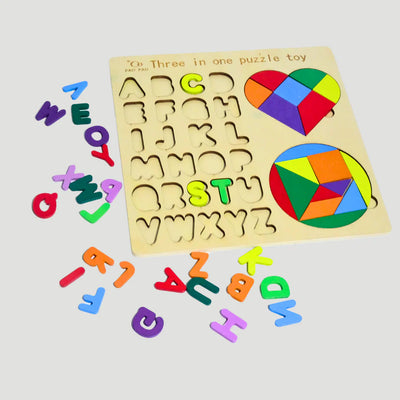 Fidtoy Montessori Logical Geometrical Puzzle Alphabet Board for Kids Wooden Shape Letter Learning Toy Age 2-6