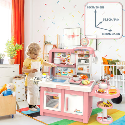 Juego de cocina de juguete de simulación para niños con luz y sonido, con placa de inducción, fregadero electrónico, cafetera, microondas y juguete de cocina para niños.