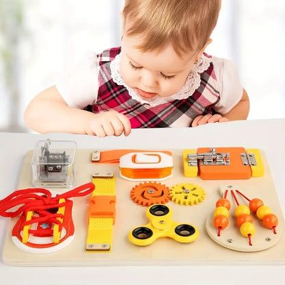 Wooden Hot Air Balloon Gear 9 Function Busy Board Sensory Activity