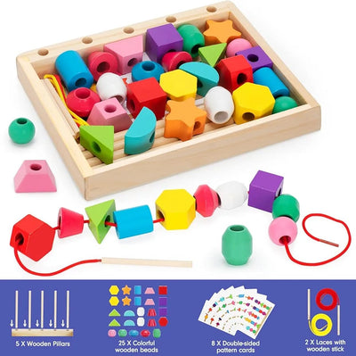Wooden Five Sets of Shape Columns Bead Lacing Kit - 514