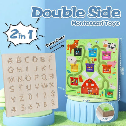 2in1 Color Magnet Maze Bead Ball and Alphanumeric Tracing Board