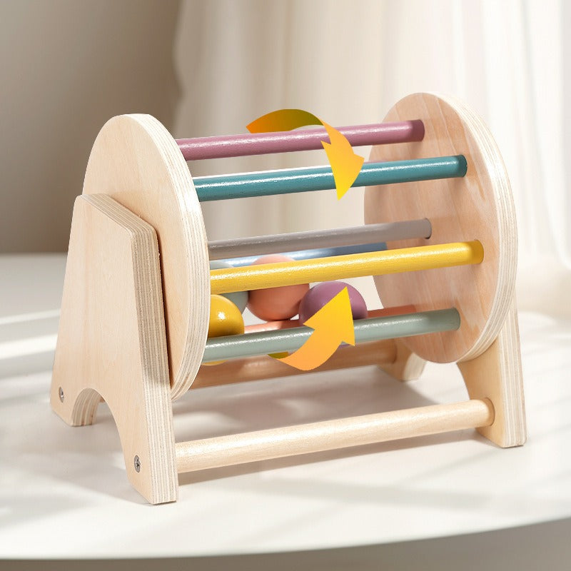 Wooden Montessori Rolling Ball Tracker Spinning Drum Sensory Toy