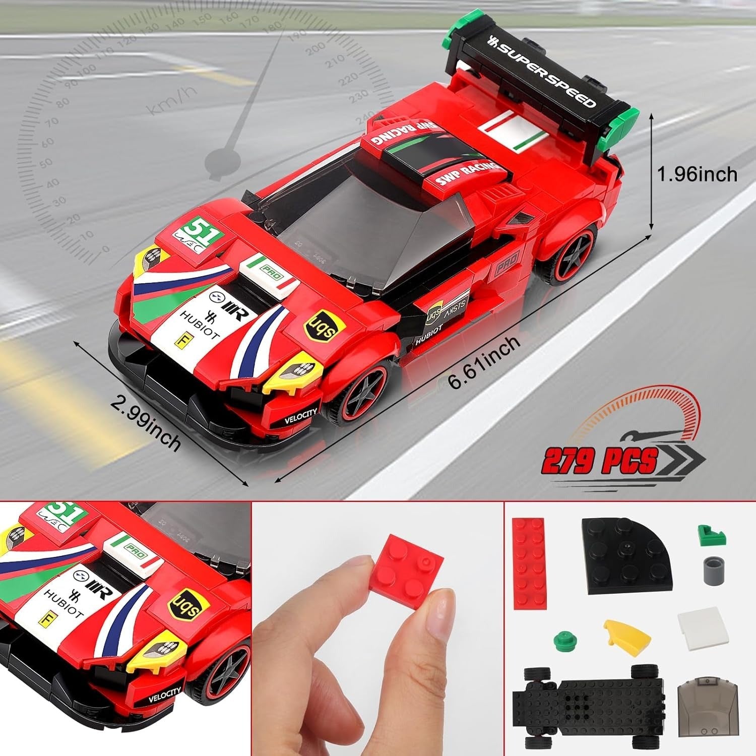 Red Racing Car RC Sports Building Blocks 279 pcs Set - 70051