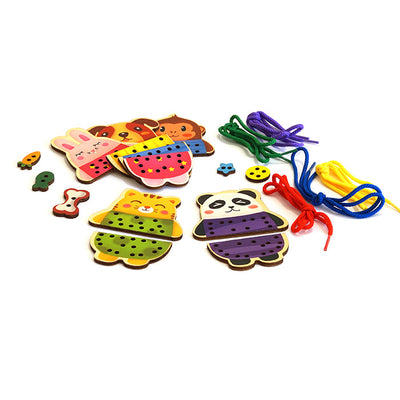 Juego de cordones y trazado de animales y juguetes de cuerda