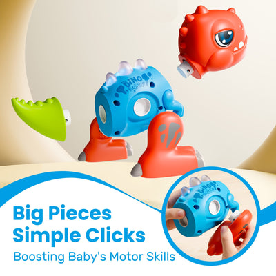Juego de juguetes armables de dinosaurios Fidtoy con luces y sonidos para niños pequeños