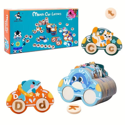 Wooden Animal Letters Car Cognitive Matching Card - 566