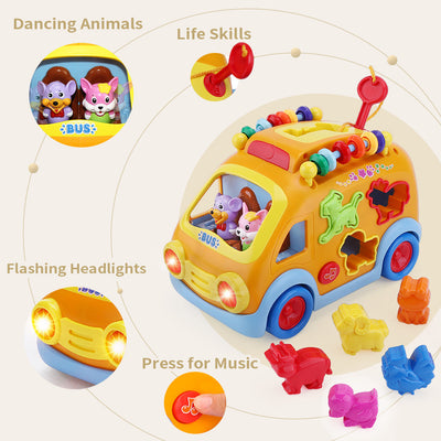 Fidtoy Bus Musical d'Activités avec Puzzle Animaux pour Tout-petits