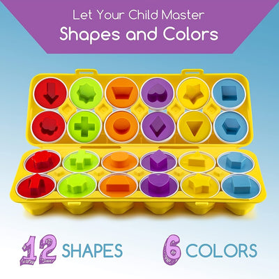 Jeu d'œufs à emboîter pour l'apprentissage des couleurs et des formes - 12 pièces - XB4