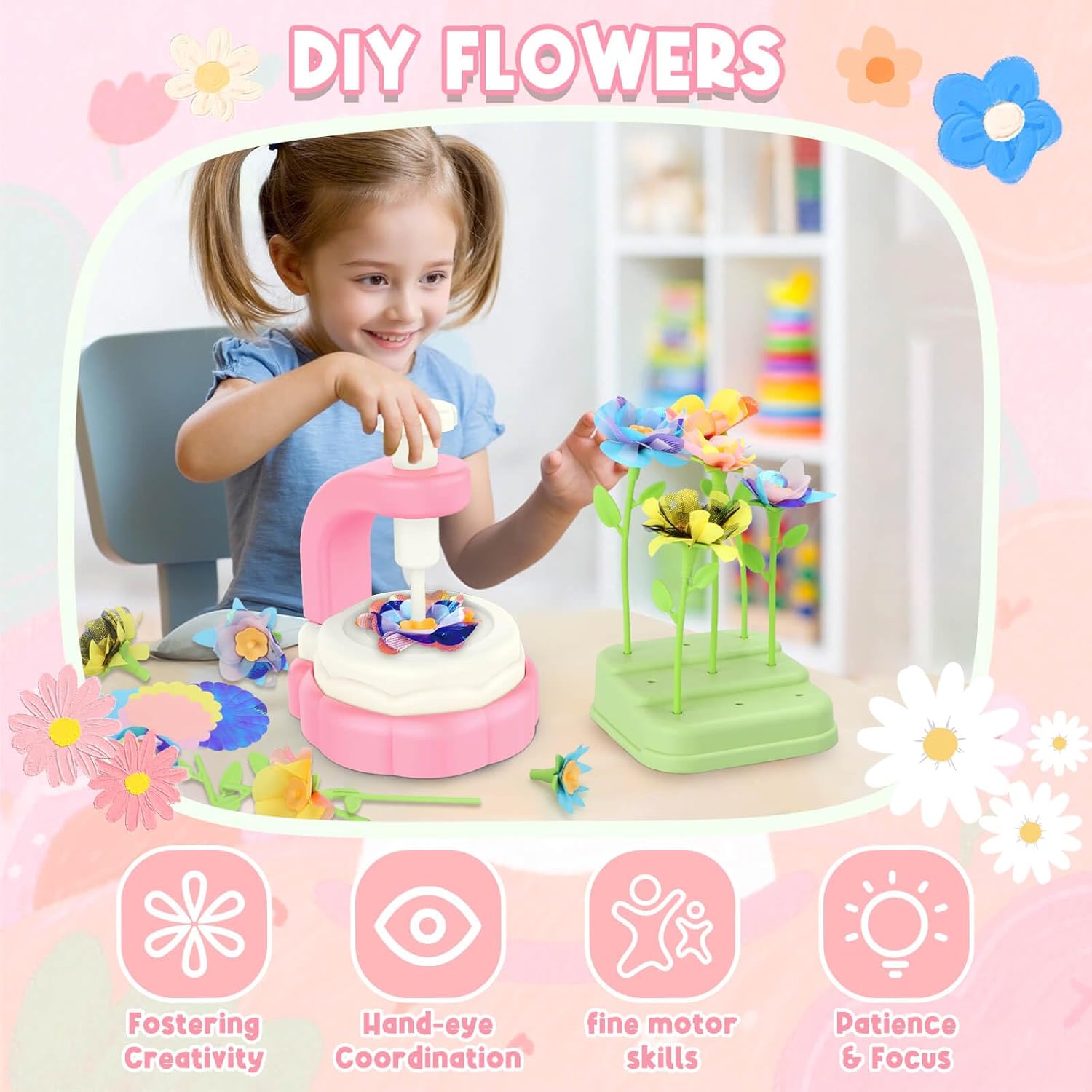 Fidtoy DIY Bouquet de Fleurs en Tissu Machine à Tricoter – Jouet Éducatif Créatif pour Enfants