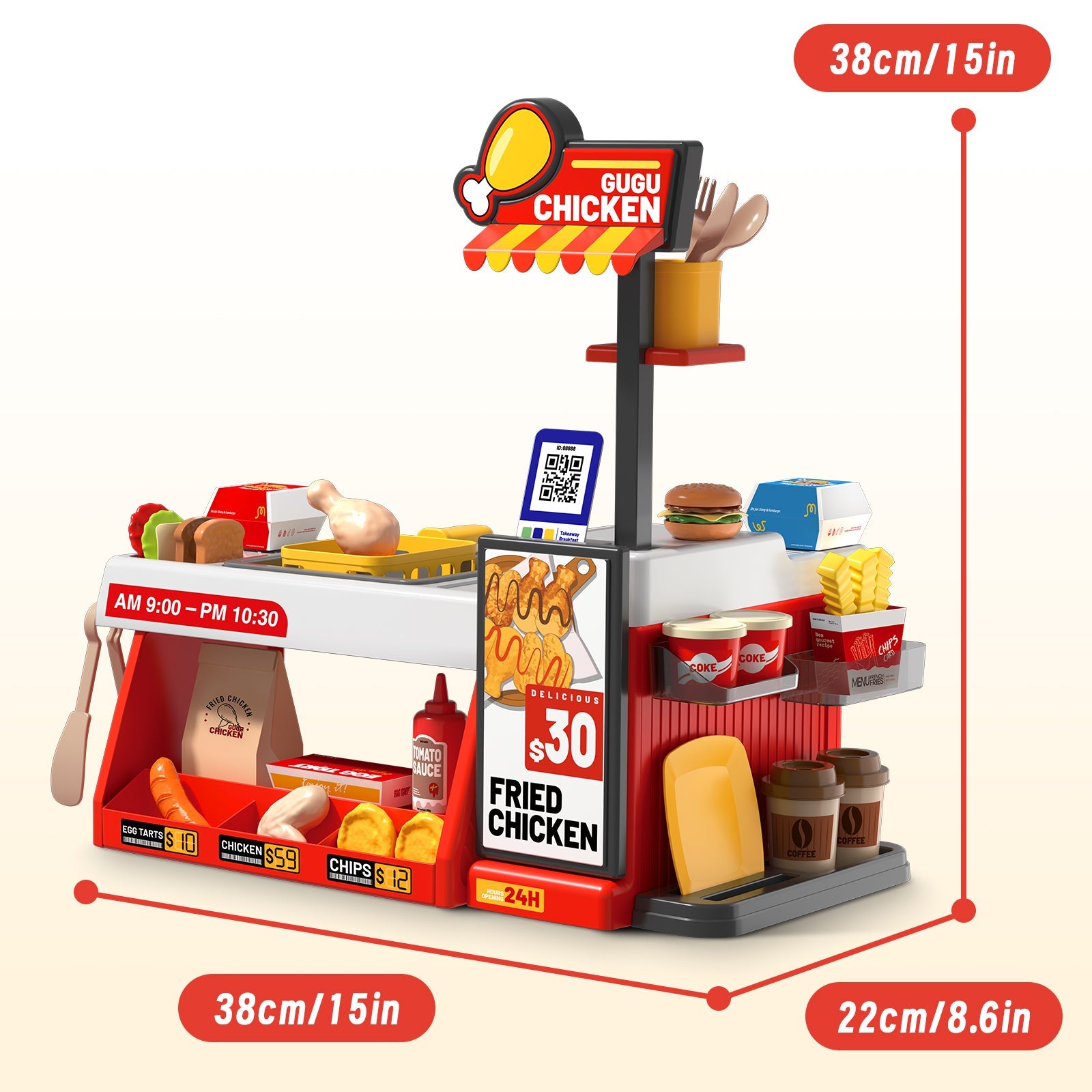 Mini Kitchen Playset Fried Chicken Shop Toy with Color-Changing Food, Burgers, Fries,Cash Register | Pretend Cooking Role Play Set for Kids