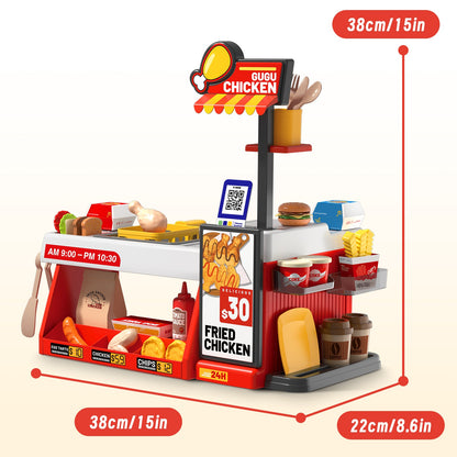 Mini Kitchen Playset Fried Chicken Shop Toy with Color-Changing Food, Burgers, Fries,Cash Register | Pretend Cooking Role Play Set for Kids