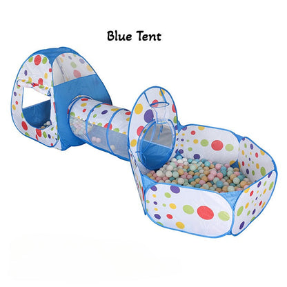 3-in-1 Kids Play Tent With Tunnel and Ball Pit Set - Foldable Indoor/Outdoor Dino