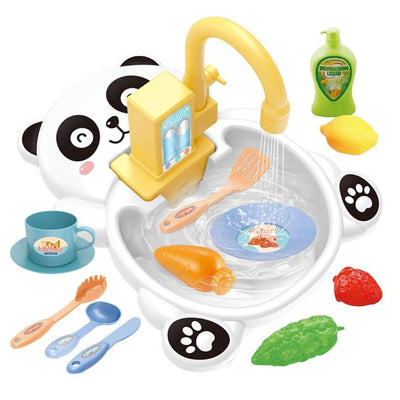 Évier de cuisine électrique Panda avec eau circulante - Jeu d'imitation - 195