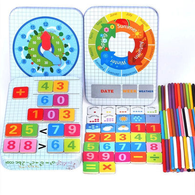 Jouets Montessori 4 en 1 en bois pour tout-petits - Bâtonnets de comptage de mathématiques, chiffres magnétiques