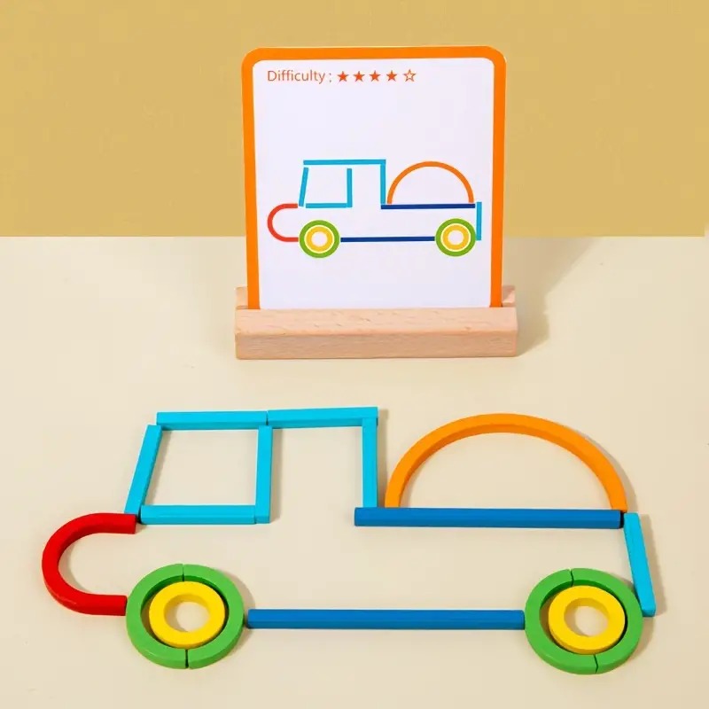 Wooden Sticks and Rings Pattern Matching Puzzle Cards - D41