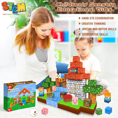 Magnetic Building Blocks Montessori Toy Set – STEM Educational Construction Tiles for Kids