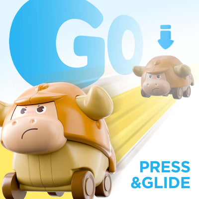 Juego de coche de juguete de animales con diseño de toro Fidtoy+Press to Go para niños pequeños