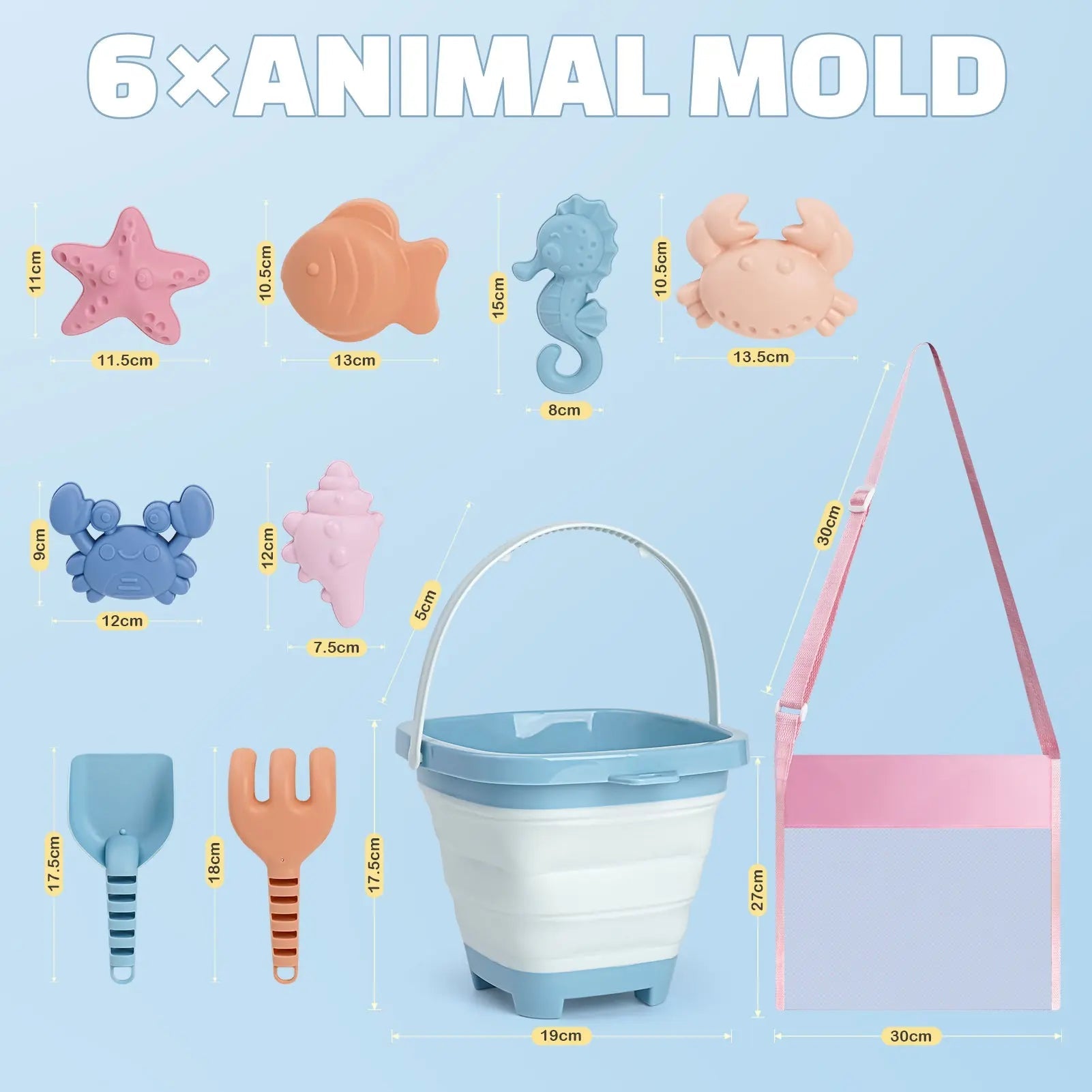 Kit de jeu de sable portable avec seaux pliables et sac de rangement en filet
