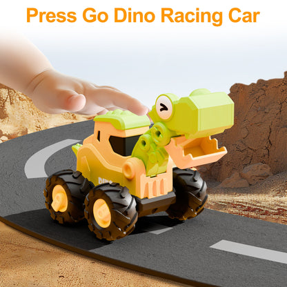 iPlay, iLearn Dinosaur Truck Toys for Toddlers, Boys Dino Press Go Racing Cars, Kids Construction Sandbox Vehicles Playset, Baby Push Go Friction Car Set, Birthday Gift for 18 Months 2 3 4 5 Years Old