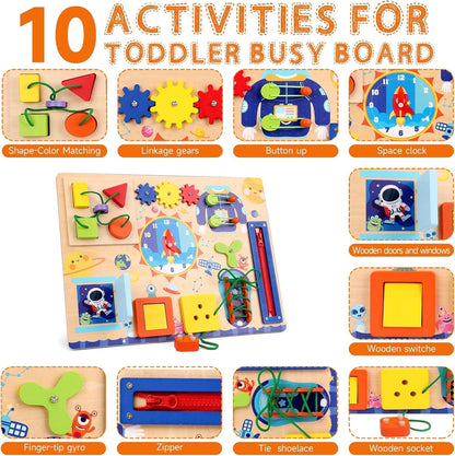 10in1 Wooden Sensory Busy Board Activity for Toddlers - A02