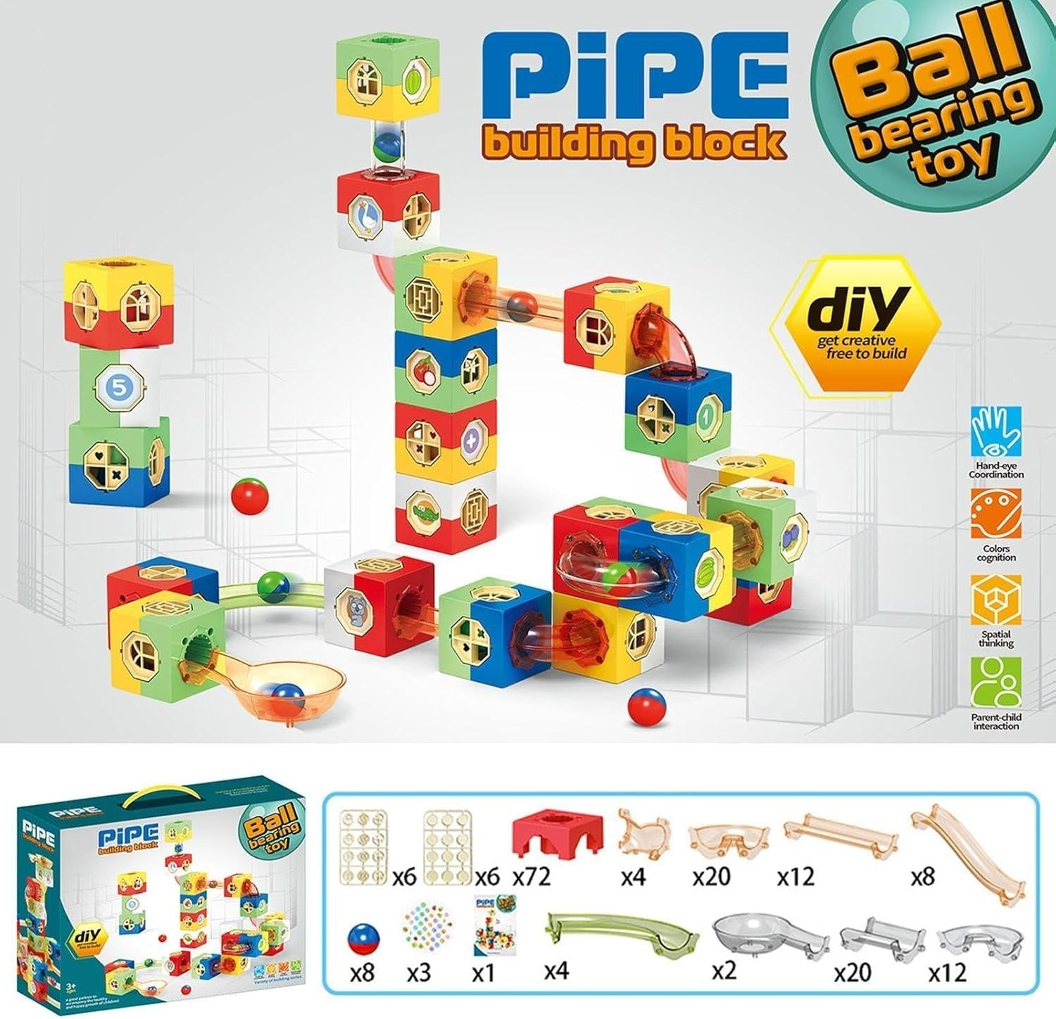 Bloques de construcción de tuberías de bolas de mármol DIY - 098