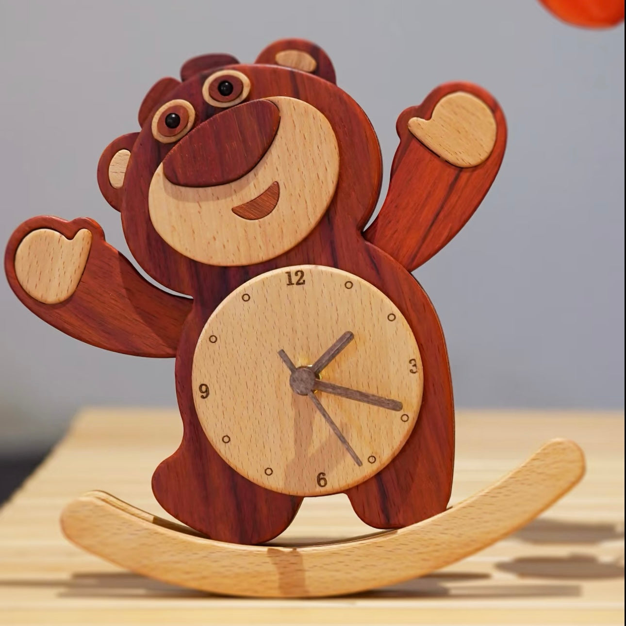 Disney Lotso Wooden Rocking Clock – Handmade Solid Wood Timepiece with Swinging Motion