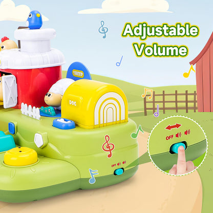 Farm Animal Pop-Up Activity Toy with Music and Sounds Interactive Baby Toddler Sensory Learning Playset Push Press Flip Turn Buttons Educational Gift for Ages 12M+