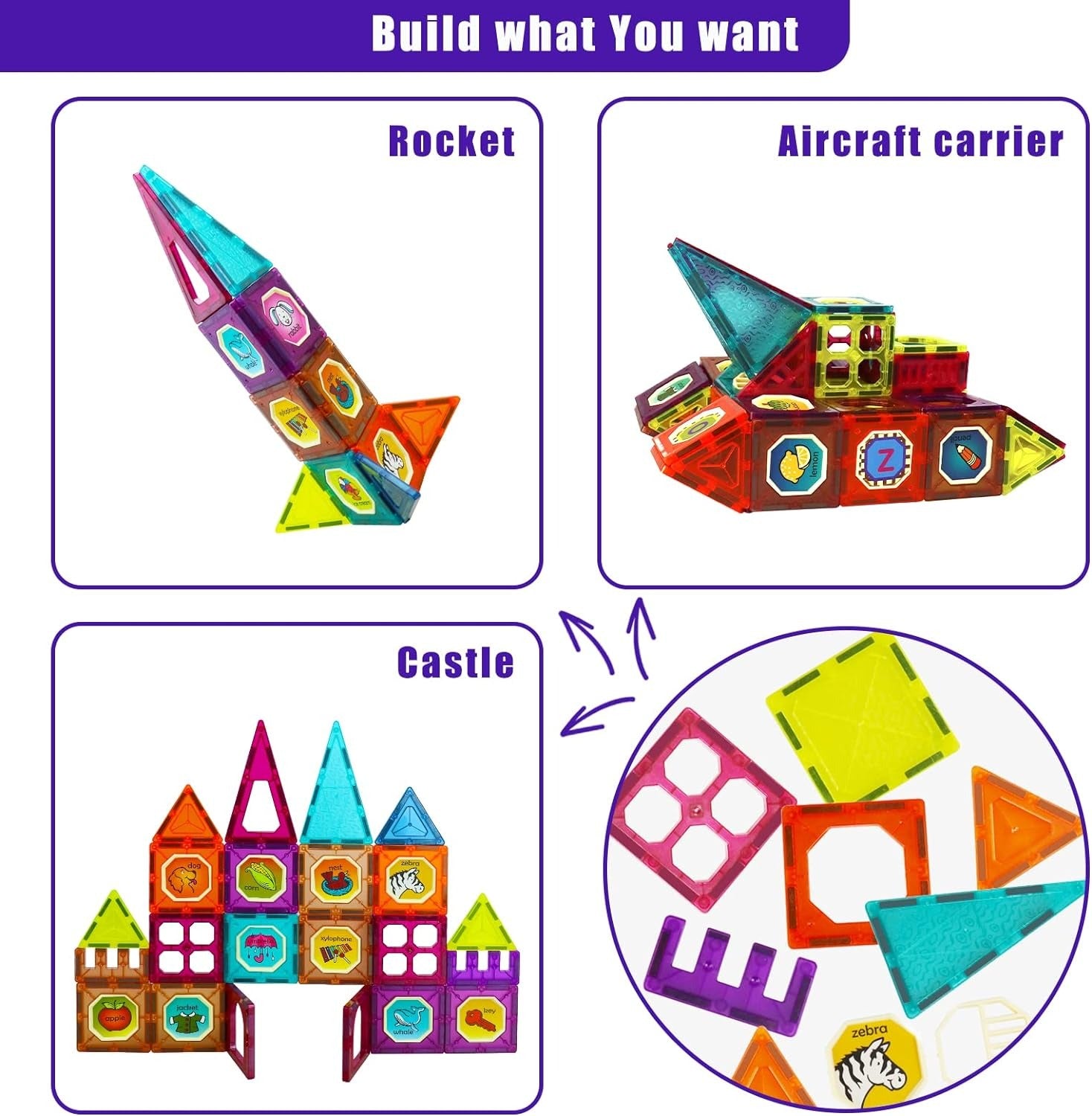 DIY Creative Magnetic tiles Construction Blocks - 32 pieces