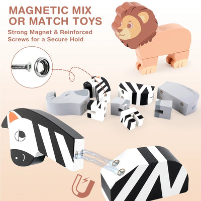 Fidtoy 16 pièces Animaux de la jungle magnétiques à assembler pour les 1-5 ans